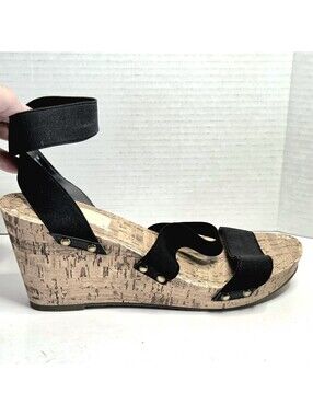 Esprit Women's Freedom Cork Wedge Platform Sandal Black Studs Size 10M